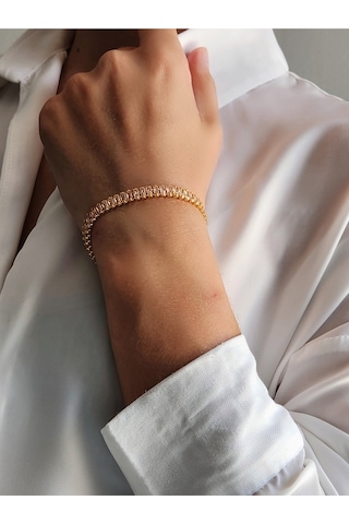 Eva Takı Su Yolu Baget Model Gold Çelik Bileklik Altın