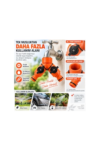 Otomatik Vanalı 2 Yönlü Hortum Dağıtıcı 3/4 Musluk Girişi 1/2 Çıkışlı Bahçe Sulama Aç Kapat