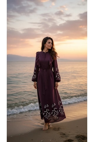 Nuss 2053 Nakiş Detay Elbise- Bordo