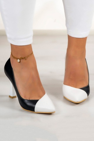 Jatqılı Plus Siyah Beyaz Kadeh Topuklu Ayakkabı Siyah - Beyaz
