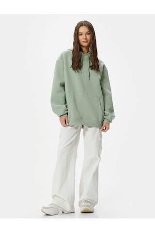 Koton Kapşonlu Sweatshirt Arkası Baskılı Rahat Kalıp Uzun Kollu Haki 4sal10460ık Haki