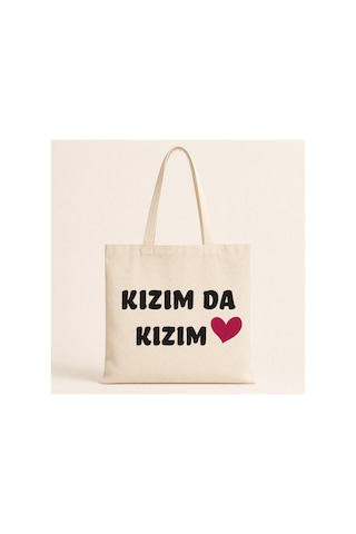 Mor Mürekkep Kızım Da Kızım Baskılı Bez Çanta Omuz Çantası Ekru