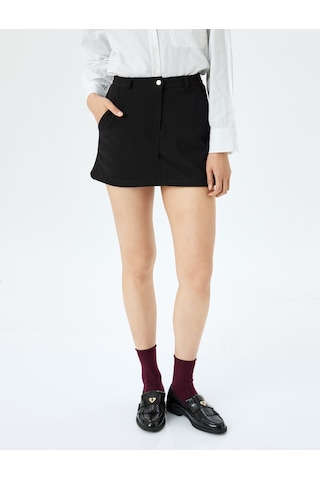 Koton Slim Fit Cepli Mini Şort Etek Siyah 5wak10370ek Siyah