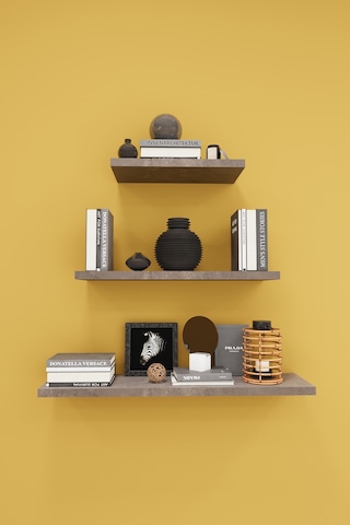 Modern 3'lü Uçan Raf Çok Amaçlı Duvar Rafı Organizer %100 Mdf Kitaplık Mutfak Banyo Rafı Drf05 Gri