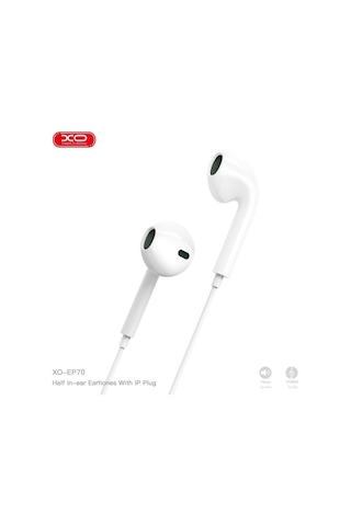 Xo Ep70 Apple Uyumlu iPhone  Mikrofonlu Kulak İçi Kulaklık - Ses Kontrollü Beyaz Kablolu Kulaklık Şeffaf