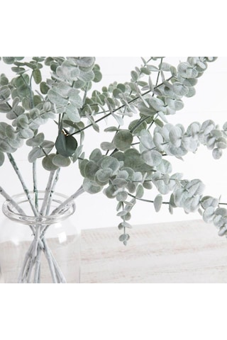 Yapay Çiçek Pastel Karlı Okaliptus 48cm 5dallı Uzun Dal Eucalyptus Beyaz