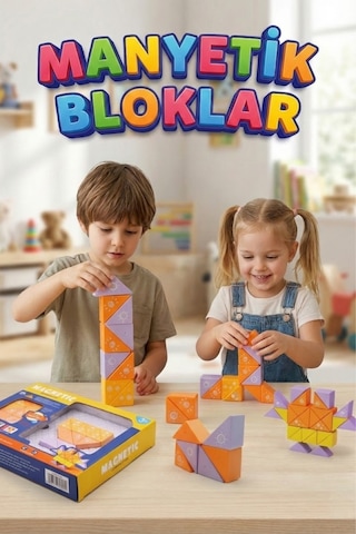26 Parça Manyetik Bloklar 3d Puzzle Eğitici Zeka Oyunu - Mıknatıslı Yapı İnşa Seti