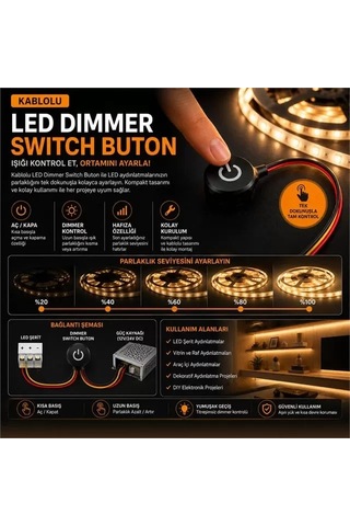 Sh Powermaster Pm-30933 24v Dc 16mm Gömme Dokunmatik Led Dimmer Kontrolcüsü Switch Buton Siyah Najmaddin