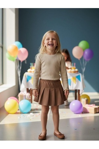 Kız Çocuk Pamuklu Kaşkorse Bluz-16452 Krem