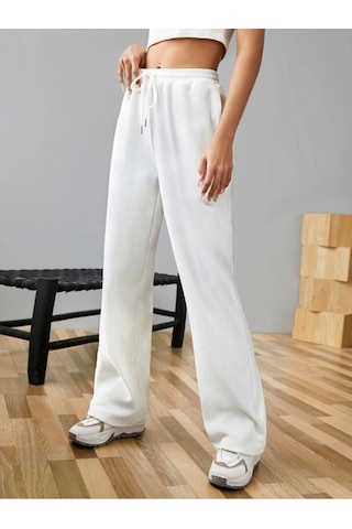 Kallima Kışlık Polarlı Yüksek Bel Beyaz Bol Paça Eşofman Altı Siyah