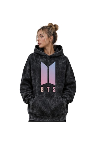 Sevbano Bts Müzik Grubu Baskılı Unisex Oversize Premium Yıkamalı Hoodie S Siyah