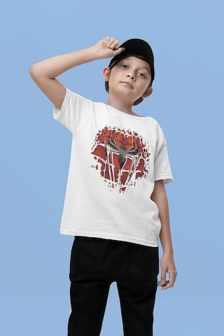 Sevbano Örümcek Adam Logo Baskılı Unisex Spider-man Film Çocuk Tişört 1- Beyaz