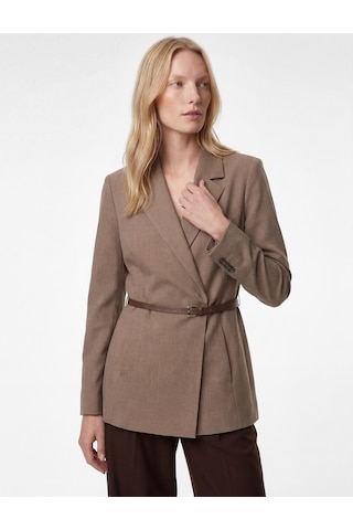 Koton Kruvaze Yaka Uzun Kollu Kemerli Blazer Ceket Vizon 6sak50099uw