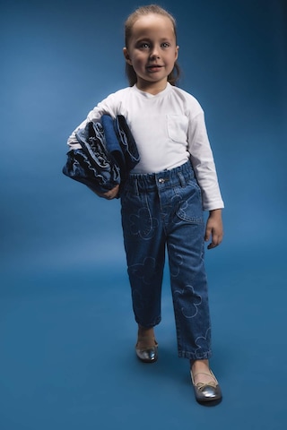 DeFacto Kız Bebek Paperbag Çiçekli Jean Pantolon E7830A525SPBE394 Mavi