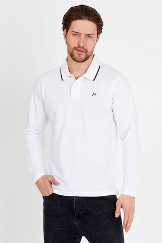 JAHR MARC Uzun Kollu Beyaz Erkek Polo Yaka T-shirt Beyaz