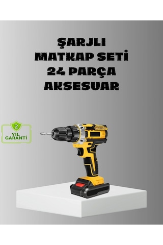 Şarjlı Darbeli Matkap Seti 2 Bataryalı, 24w Güç, 24 Parça Aksesuar, Led Işıklı