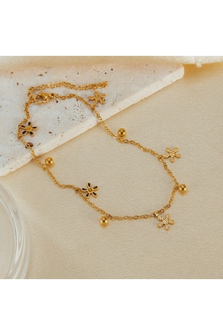 Sones Opk Gz199 Paslanmaz Çelik Çiçek Boncuk Bileklik Altın