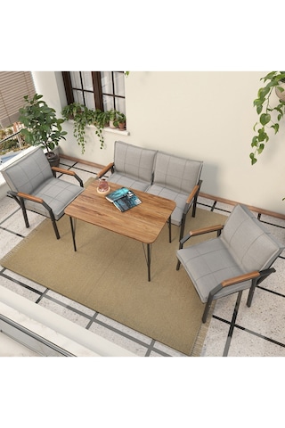Mygusi Hayal Balkon, Bahçe, Cafe, Teras - Metal Kanepe Koltuk Takımı - 2+1+1 Masali Açikgri Açık Gri