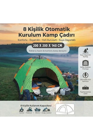 8 Kişilik Otomatik Kurulum Kamp Çadırı Outdoor , Suya Dayanıklı Çok Renkli