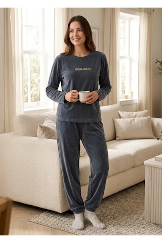 Kadın Füme Kadife Pijama Takımı