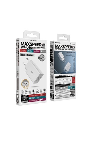 Wk Wp-u56 2a Çift Usb Hızlı Şarj Seyahat Şarj Cihazı Güç Adaptörü, Ab Fişi Diğer
