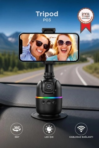 Özel Üretim Selfie Standı Mobil Stant Tripod 360 Yüz Takip Gimbal P03 Siyah