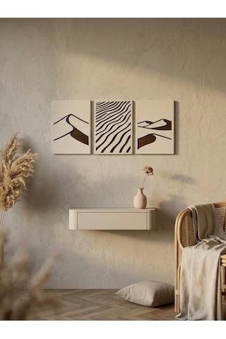 Desert Trilogy 3'lü Duvar Sanatı Seti - Modern Soyut Kum Tepesi Ve Rüzgar Dalgaları Motifli Kazıma Tablo, Organik Minimalist Oyma Tablo Seti
