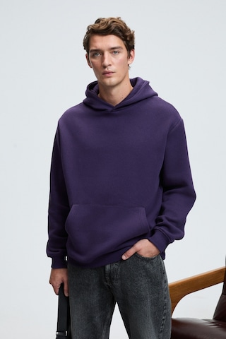 Grimelange AMOS Erkek Yumuşak Kumaşlı 3 İplik Oversize Kapüşonlu Kanguru Cepli Mor Sweatshirt