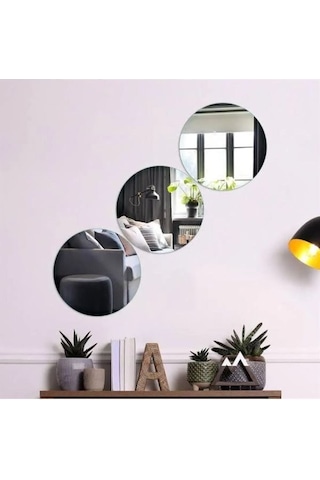 Demdekor Yuvarlak Plexi Duvar Süsü Yapışkan Dekoratif Ayna 2'li Gümüş
