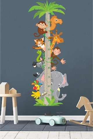 Kendinden Yapışkanlı Şeffaf Sevimli Hayvan Temalı Boy Ölçer 100x35 Cm Poster Afiş Duvar Sticker Kağıdı Çocuk Odası Kreş