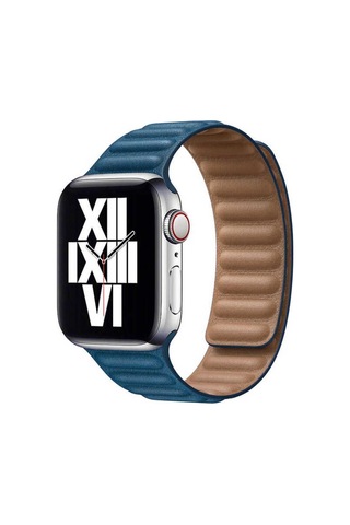 Apple Uyumlu Watch Ultra 49mm Kordon Krd-34 Deri Strap Kayış - Petrol Mavi