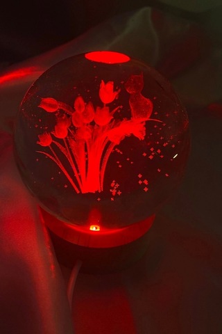 3d Led Işık Cam Küre Gece Lambası Lale Büyük Boy 8cm Çok Renkk