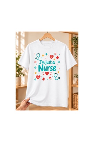 Hemşire Baskılı Beyaz Tişört - Hemşireye Hediye Unisex
