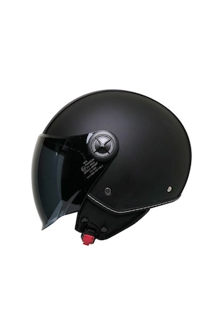 Fx101 Leather Motosiklet Kaskı Deri Yarım Açık Motorcu Kask Siyah