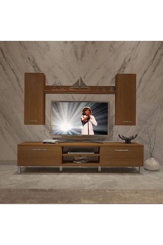 Decoraktiv Eko 5d Mdf Dvd Krom Ayaklı Tv Ünitesi Tv Sehpası Ceviz