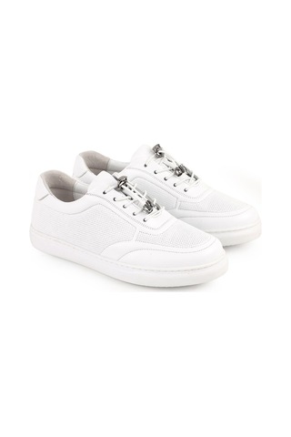 Libero L086.901 Hakiki Deri Baskılı Kauçuk Taban Aksesuarlı Kadın Sneaker Beyaz