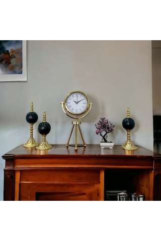 Gold Metal Ofis Salon Otel Ayaklı Masa Saati 45 Cm M30