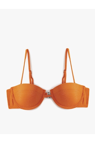 Koton Balenli Straplez Bikini Üstü Simli Dokulu Çıkarılabilir Askılı Turuncu 4sak10197mm Turuncu