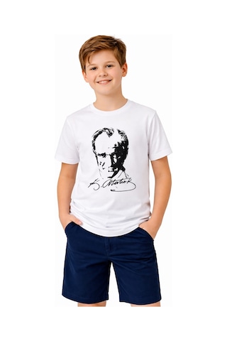 Atatürk Baskılı Çocuk Tişört Bgl-st05506 Beyaz