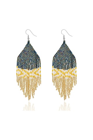 Yerel Boncuklu Püskül Küpeler Boho - El Yapımı Tohum Boncuk Açıkl Çok Renkli