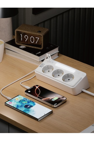 7go 7gsp1 3680w 3'lü Priz Beyaz Akım Korumalı 20w Pd Hızlı Şarj Usb 1.9m Kablolu Akıllı Led Ge 2 m