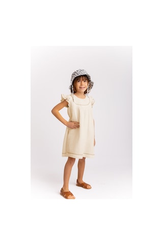 Müslin Kayruka Dikişli Kız Çocuk Elbise Ekru Ekru