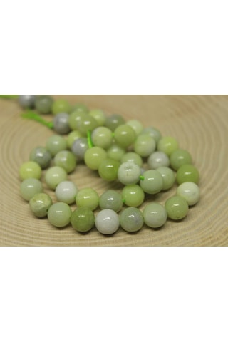Peridot (Zebercet) Taşı Yeşil-Beyaz Alacalı YARIM Dizi 8mm (23115) (18cm uzunluğundadır)