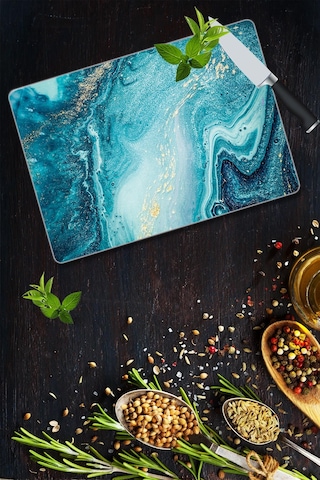 Dekoratif Cam Kesme Tahtası 30Cm X 40Cm Okyanus