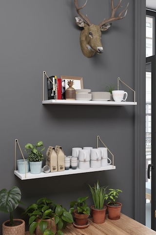 Duvar Rafı Kitaplık Mutfak Banyo Yaşam Alanı 20 X 70 Cm 2 Adet Beyaz Altın Kollu