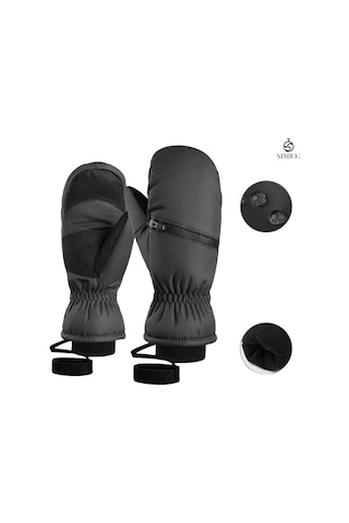 Kalınlaştırılmış Kışlık Su Geçirmez Snowboard Eldivenleri Siyah