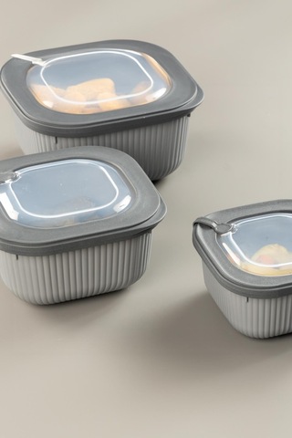 Kare 3 Parça Vakumlu Sızdırmaz Hava Almaz Saklama Kabı Seti Füme 1800/1100/600 Ml Füme