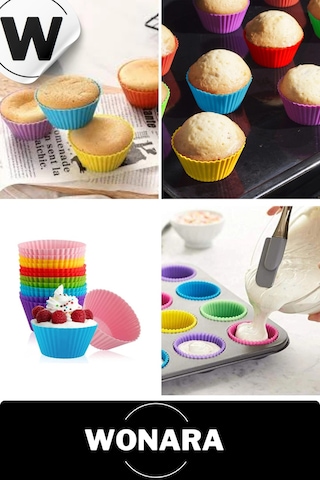 Premium Yüksek Isıya Dayanıklı Esnek Yapışmaz 12 Li Silikon Fırın Muffin Cupcake Kek Kalıp Seti