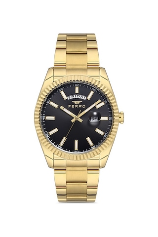 Ferro F11211a-b2 Quartz Çelik Altın Rengi Siyah Kadran 41 Mm Erkek Kol Saati