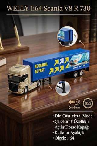 Welly 1:64 Scania V8 R 730 Metal Çek Bırak Oyuncak Tır Transporter Lisanslı Welly 1:64 Scania V8 R 730 Metal Çek Bırak Oyuncak Tır Transporter Lisanslı